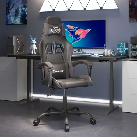 Fauteuil gamer Chaise de bureau - Fauteuil de jeu Noir et gris Similicuir BonneVie-78425 (1/5)