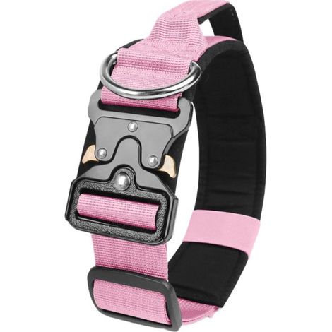 Collier tactique pour chien robuste, poignée, boucle métal, anneau D, 4,5 cm de large (rose, L) (1/5)