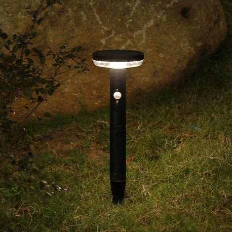 Borne Lumineuse Extérieure Solaire avec Détecteur 3 Modes 3000K LED Lampadaire Exterieur avec Piquet IP44 Étanche Lampe Borne pour Jardin Chemins Allées Pelouse, Acier inoxydable, Noir (1/5)