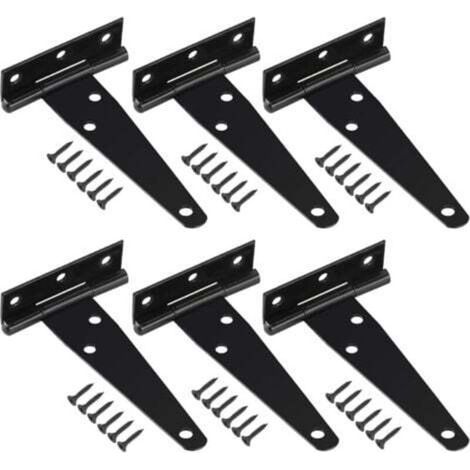 Set of 6 T-Hinges with Mounting Screws, Heavy Duty Door Hinge for Barn Doors Wooden Gate and Window, Black (1/5)