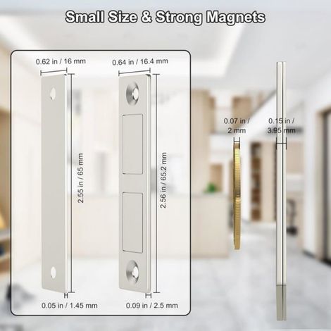 Ultra Mince Aimant Porte Placard Puissant 12 Kg Lot de 2 Aimant de Porte pour Placard Cuisine Loquet Magnétique avec Vis Aimant (1/5)