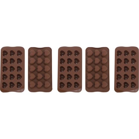 Moule à pâtisserie en forme de cœur, 15 cavités, compatible lave-vaisselle, en silicone antiadhésif, pour bonbons, chocolat et glaçons (lot de 5). (1/5)