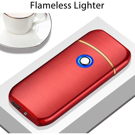 Briquet électrique d'extérieur coupe-vent sans flamme, rechargeable par USB double face, rouge