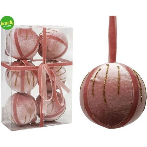 Set 6 sfere General Trade Ø 8cm velluto rosa