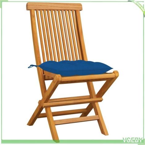 Chaises de jardin pliables - FAFEICY - 3062593 - Teck massif - Coussins bleus - Lot de 4 (1/5)