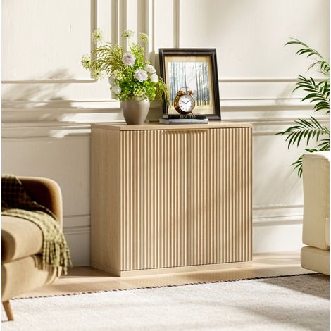 Credenza 80x40x80 cm color rovere in MDF con frontale scanalato e maniglia integrata (1/5)