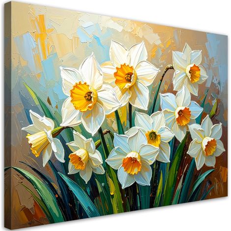 Wandbild für das Wohnzimmer Narzissen Weiße Blumen Abstraktion 60x40 cm