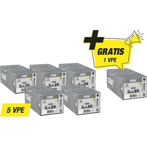 Vis à fixation rapide Spax, offre promotionnelle GIX A - composée de : 5 x 94 080 61 + 1 x 94 080 61 gratuit (1/2)