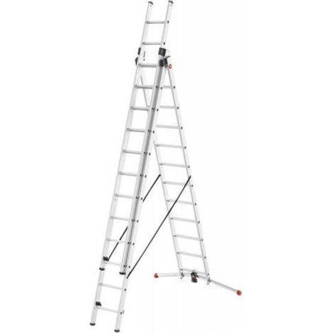hailo-9312-507-escalera aluminio combinada 3 tramos con estabilizador curvo profilot combi (3x12 peldaños) (1/10)