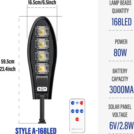 (168 LED) Lampe solaire LED extérieure pour jardin ou rue avec détecteur de mouvement et télécommande, étanche, compatible avec projecteur de garage. (1/5)