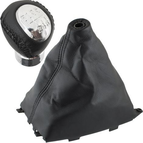 Juego de 2 piezas: pomo de palanca de cambios de cuero negro para Mazda 6 GG/GY 02-08, 6 velocidades + funda de palanca de cambios + marco.