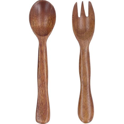 2 Pièces Cuillère et Fourchette en Bois pour Salade, Ustensiles de Cuisine Réutilisables pour Maison et Voyage (1/5)