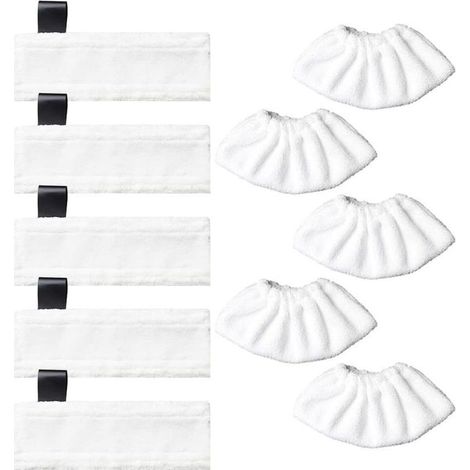 5 Bonnettes pour Buse de Sol en Microfibre + 5 Chiffons pour Buse à Main Accessoire lavables Compatibles avec Kärcher EasyFix SC2, SC3, SC4, SC5 Nettoyeurs Vapeur