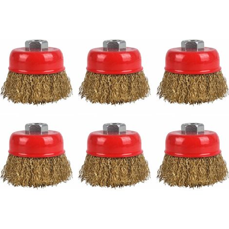 Lot de 6 brosses métalliques rotatives pour enlever la rouille, brosse rotative en fil d'acier pour perceuse avec revêtement en laiton, meuleuse d'angle M14, 65 mm (1/5)