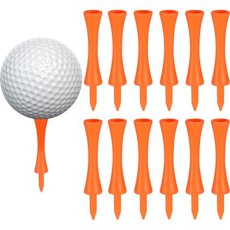 Ensemble de 100 tees de golf en plastique orange de 70 mm : tees résistants de style château, idéaux pour les drivers, les tapis d’entraînement et les balles en plastique. (1/5)