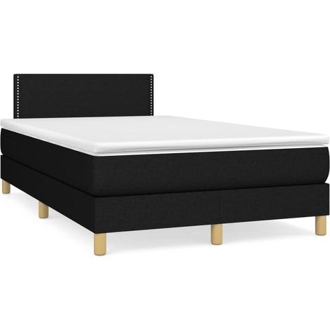 Cama box spring con colchón y luces LED tela negro 120x190 cm