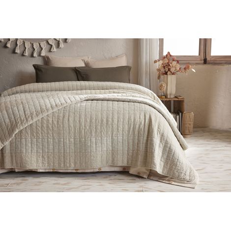 Couvre-lit 240 x 260 cm ALIX en coton jacquard - Sable (1/4)