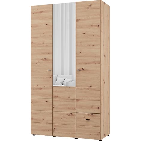 Guardarropa 3 Puertas Serram, Armario Dormitorio con Perchero, un Cajón, 4 Estantes, 117x52 cm Roble Nudos Marrón