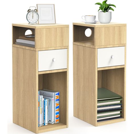Vounot – Lot de 2 tables de chevet étroites avec 1 tiroir et 2 compartiments ouverts – Dimensions 30x25x66cm – Finition laquée résistante à l'eau (1/5)