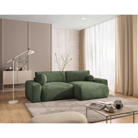 Constance - canapé d'angle réversible 4 places convertible avec coffre en velours texturé - vert (1/5)