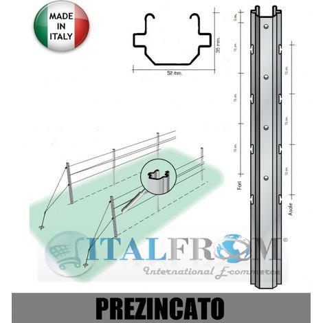 Palo per Vigneto "Aperti" 52X35mm -Ferro Prezincato - Altezza: 250 cm - Spessore:1,50mm (1/2)