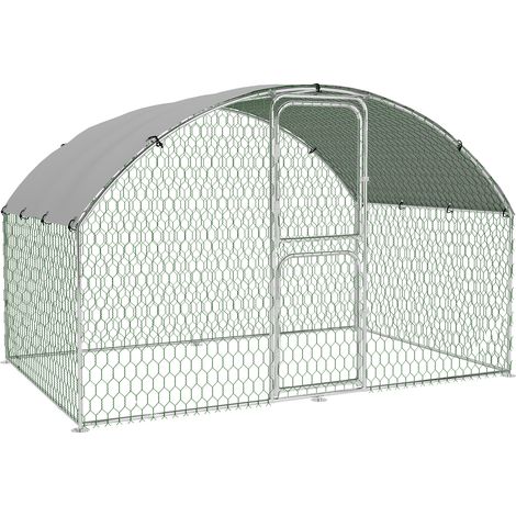 Grand Poulailler Métallique en Acier Galvanisé, Toit Imperméable, Anti-UV, Parc Grillagé Portable, Portes voûtées, 3x2x2m, Argenté (1/5)