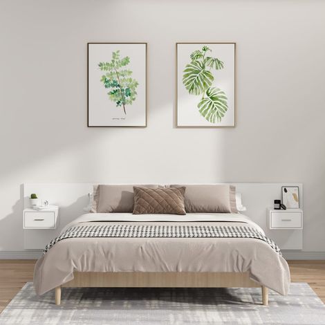Tête de lit Contemporain Pour Lit adulte  avec armoires Blanc Bois d’ingénierie 63805