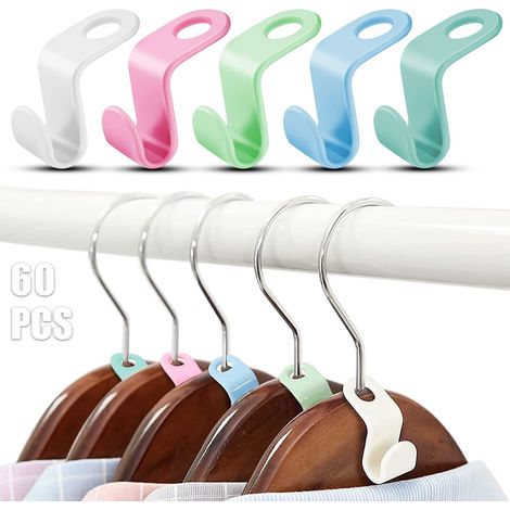 Lot de 60 cintres peu encombrants pour vêtements - Crochets magiques - Organisateur de cravate, cintres de connexion (multicolore), Porte Manteau, Organisateur Placard (1/5)