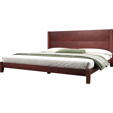 Letto matrimoniale 180x200 con testiera e rete a doghe, struttura in MDF e pino, colore marrone, stile classico per camera da letto - CHICFURN (1/5)