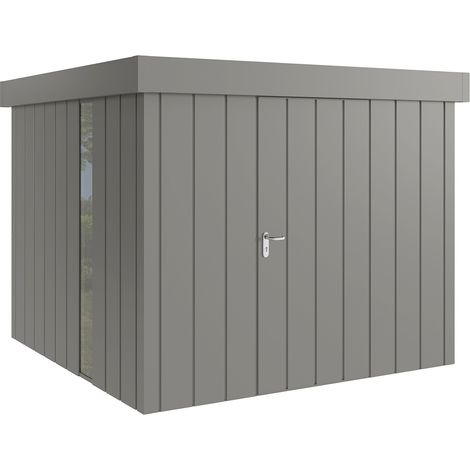 Hörmann Metall-Gerätehaus "Juno" mit Flachdach, JFD10 - Modern, 262 x 262 cm (B x T), graualuminium, mit bodentiefem Fenster, 1-flüglige Tür, Anschlag rechts (1/5)