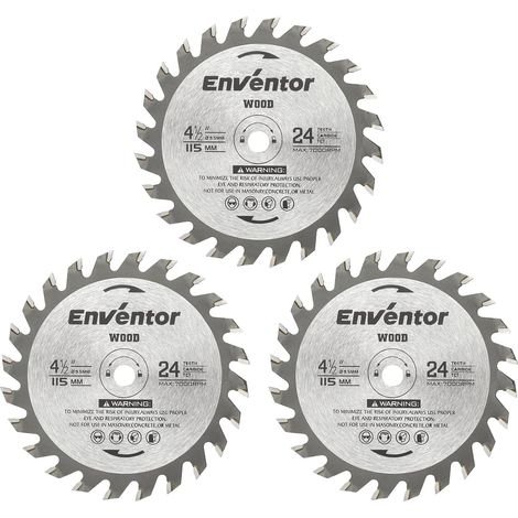 Lot de 3 Lames de Scie Circulaire TCT, 24T(115 mm x 9,5 mm), pointe carbure, Lame Mini Scie Circulaire pour Bois, Stratifié, Cloison SèChe, Plastique, Compatibles avec 76604L (1/5)