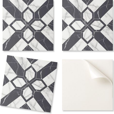Baldosas de vinilo listas para instalar con estampado decorativo, dise帽o geom茅trico de m谩rmol, 4x50x50 cm.