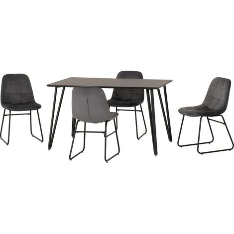 Marlow & Lukas Indoor Dining Set with 4 Chairs - Black Marble/Grey Velvet
