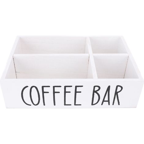 Organisateur de coin café avec séparateur, boîte de rangement en bois pour accessoires de bar à café, sachets de thé et dosettes de café, pour plan de travail de cuisine, blanc (1/5)
