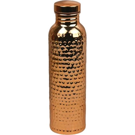 Botella de agua de cobre con acabado texturizado martillado a mano, compatible con portabotellas de bicicleta, yoga, 800 ml, textura chapada en oro [revestimiento interior] (1/5)