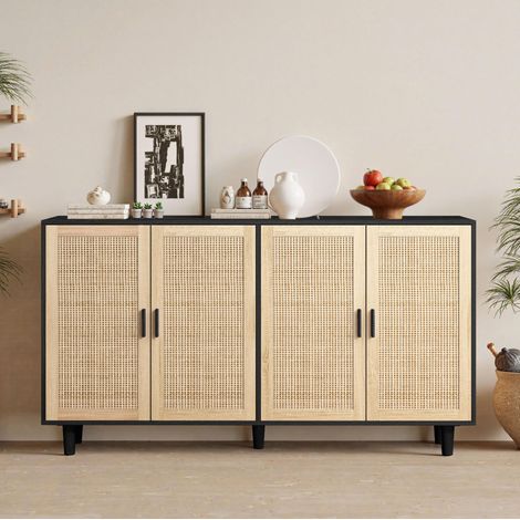 Armadio portaoggetti in rattan con 4 ante, per camera da letto, soggiorno e ufficio, nero (1/5)