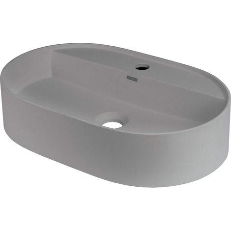 Lavabo ovale en granit avec robinetterie gris métallisé 55x35 cm - Delia