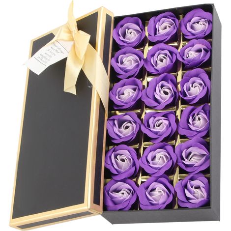 Coffret cadeau romantique pour les fêtes : savon artisanal en forme de rose, dégradé de violet, décoration idéale pour les fêtes. (1/5)