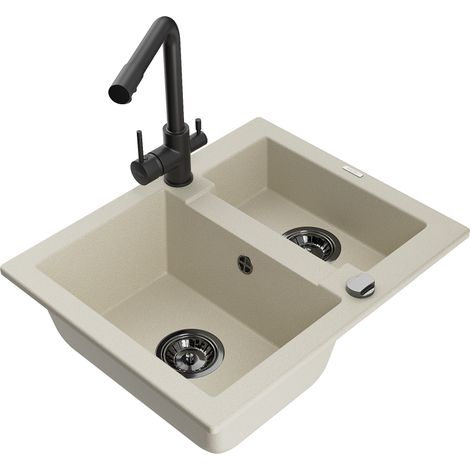 Mexen Carlos 1,5-Becken-Granitspüle mit Mischbatterie Duero, Beige - 6518-69-671600-70 (1/5)
