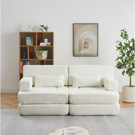 Sofá cama modular 182x90x80 cm de tela chenilla beige, convertible para espacios pequeños – MEUBLIV (1/5)