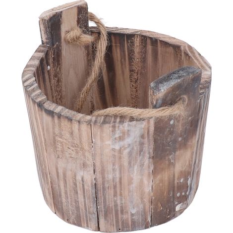 Runder Pflanzkübel im Vintage-Stil, rustikal, zum Aufhängen, aus Holz, für Garten, Terrasse, Büro oder Zuhause (1/5)