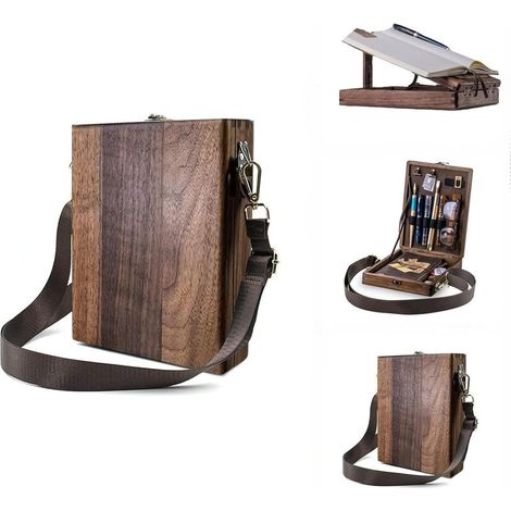 Künstlerkiste aus Holz – Skizzenkasten und tragbare Staffelei für die Freilichtmalerei, Aufbewahrung für Künstlerutensilien, Vintage-Umhängetasche, Geschenk für Schriftsteller und Maler (1/5)