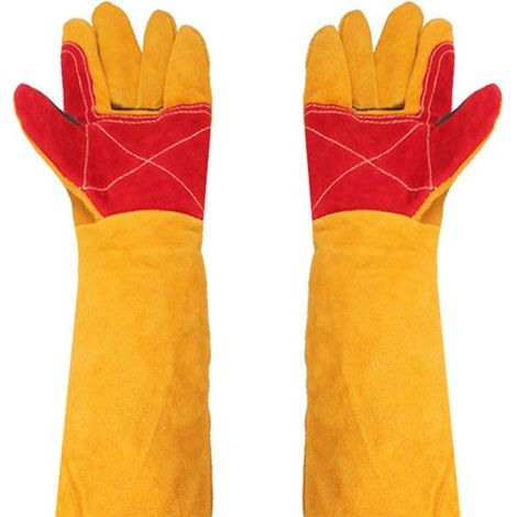 Guantes de soldador de cuero grueso de 61 cm – Mangas extralargas, resistentes al calor, adecuados para trabajos de inspección y jardinería. (1/2)
