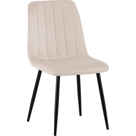 Chaise de salle à manger x1 coutures décoratives verticales assise en tissu velours crème pieds en métal noir 100002204 (1/5)
