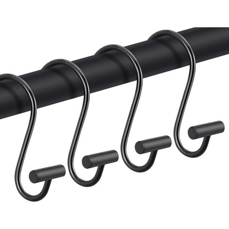 Crochets de rideau de douche noirs, crochets décoratifs pour tringle de douche, lot de 12 crochets haut de gamme. (1/5)