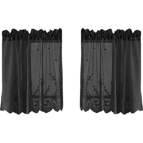 Rideaux à cantonnière en dentelle noire, style gothique, semi-transparents, brodés de fleurs, pour la cuisine et la salle de bain rideaux courts pour Halloween, parfaits pour une chambre, un salon o (1/5)