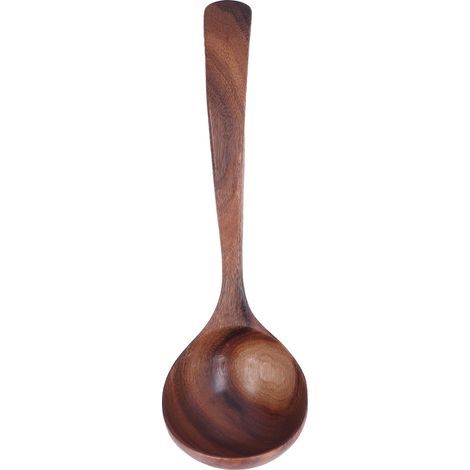 Cuillère à Soupe en Bois d'Acacia à Manche Long, Ustensile de Cuisine Naturel pour Service de Table (1/5)
