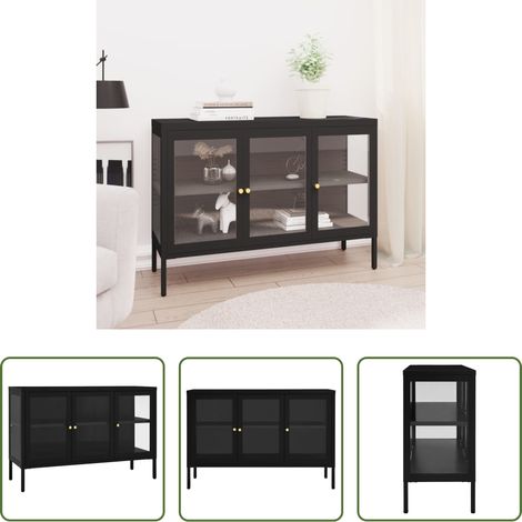 vidaXL Stahl -  Sideboard Schwarz 70x35x70 cm Stahl und Glas (1/5)