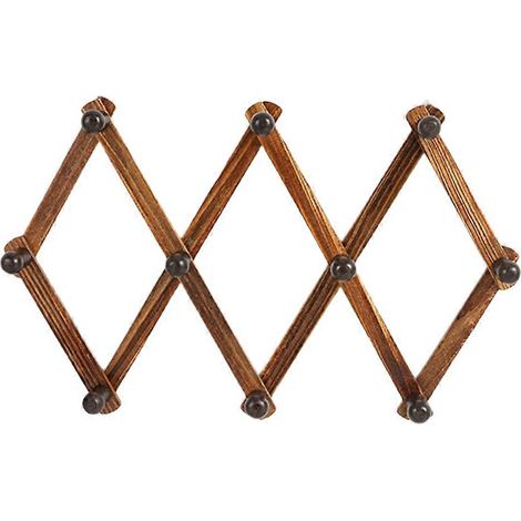 Porte-manteau mural accordéon, extensible en bois, avec 10 crochets pour manteaux et chapeaux, couleur café, style rétro (1/5)