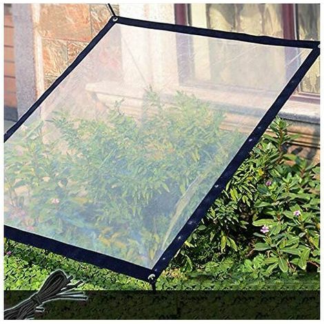Bâche transparente imperméable avec œillets - 2 x 2 m - Bâche pliable et résistante aux intempéries - Corde incluse (1/5)